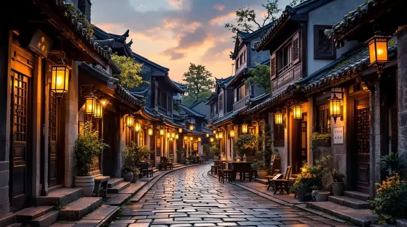 古镇巷弄漫步，青石板上的旧时光 - 高清视频网站